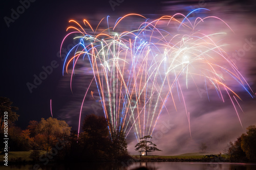 Long exposure of fireworks at Sherborne castle in Dorset photo