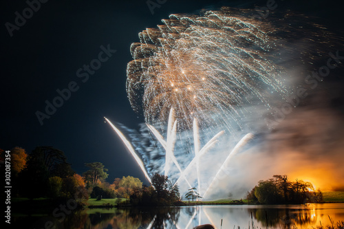 Long exposure of fireworks at Sherborne castle in Dorset photo