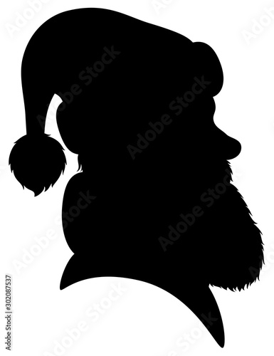Vector illustration of a side-view silhouette portrait of Santa Claus.