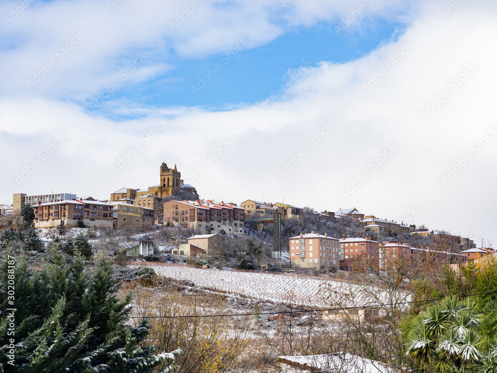 Village on the slopes of a hill in winter in Laguardia, Spain