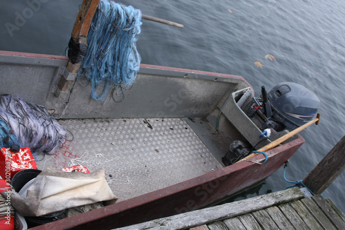 fish net in fishing boat on lake zug photo
