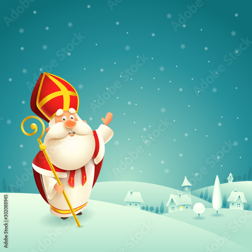 Saint Nicholas theme - winter snowy night landscape background