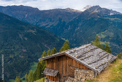 wooden hut in the alps, stubai valley, tyrol