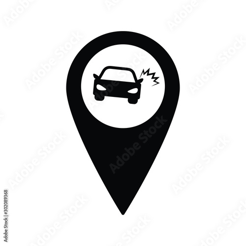 car accident icon. map point with crach car icon