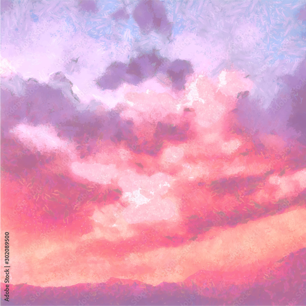 Beatiful Sky with Clouds Artistic Craft Painting Vector
