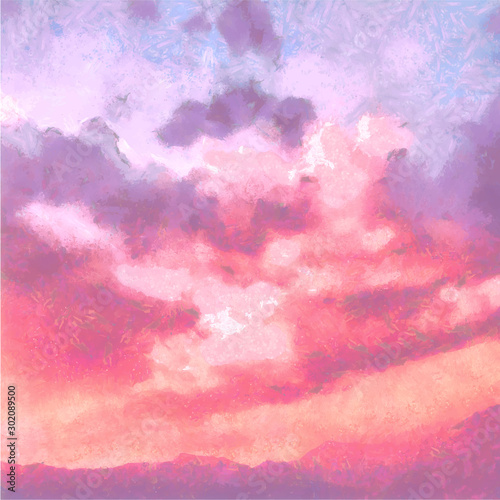 Beatiful Sky with Clouds Artistic Craft Painting Vector