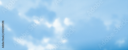 Sky with Clouds Halftone Vector Background. Trendy Backdrop for Your Design