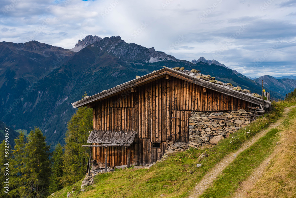 wooden hut in the stubai alps, tyrol