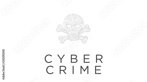 Cyber crime with skull sign futuristic illustration