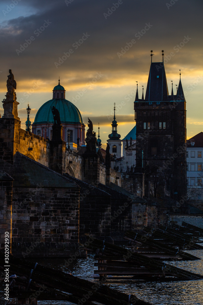 View of Karl Bridge, Prague at sunrise