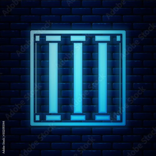 Glowing neon Prison window icon isolated on brick wall background. Vector Illustration