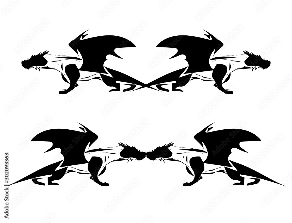 Black and white dragon decorative silhouette Black and white dragon decorative silhouette