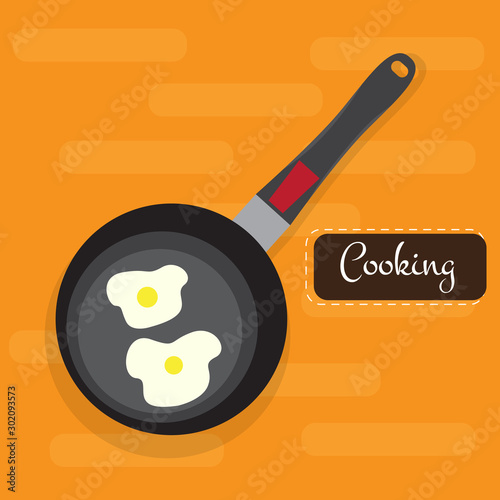 Isolated frying pan over a colored background - Vector