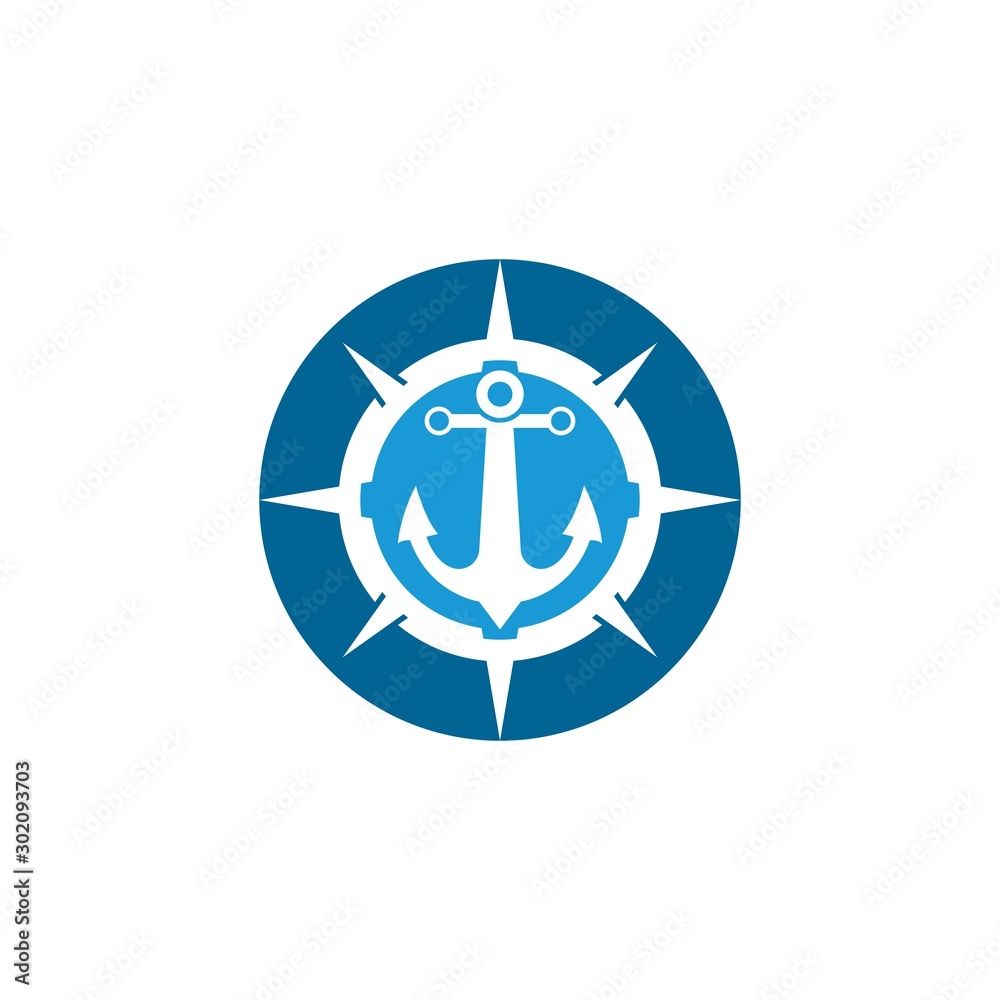 Anchor and compass logo design icon symbol Anchor and compass logo design icon symbol
