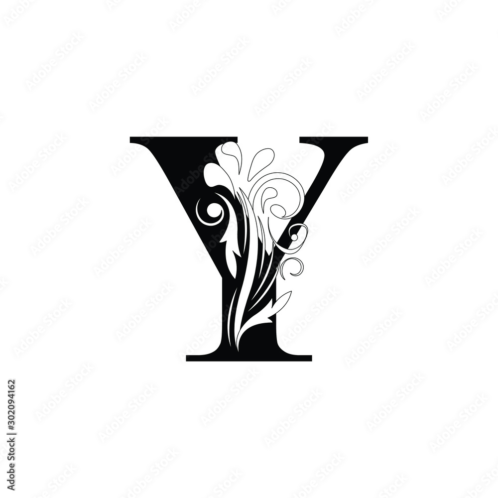 letter Y. Black flower alphabet. Beautiful capital letters. letter Y. Black flower alphabet. Beautiful capital letters.