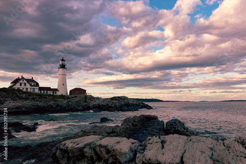 Portland Head Lighthouse in Portland Maine at Sunset