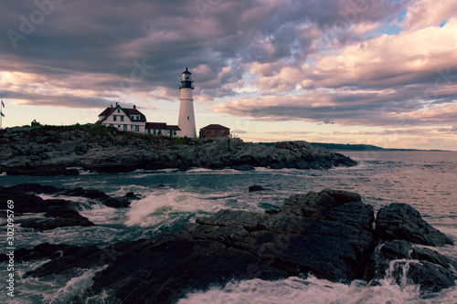 Portland Head Lighthouse in Portland Maine at Sunset
