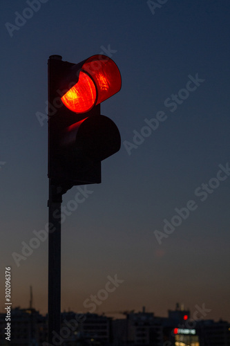 Two lights traffic light which red is lit