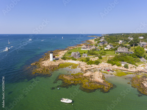 Annisquam Harbor Lighthouse top view, Gloucester, Cape Ann, Massachusetts, MA, USA. This historic lighthouse was built in 1898 on the Annisquam River. © Wangkun Jia