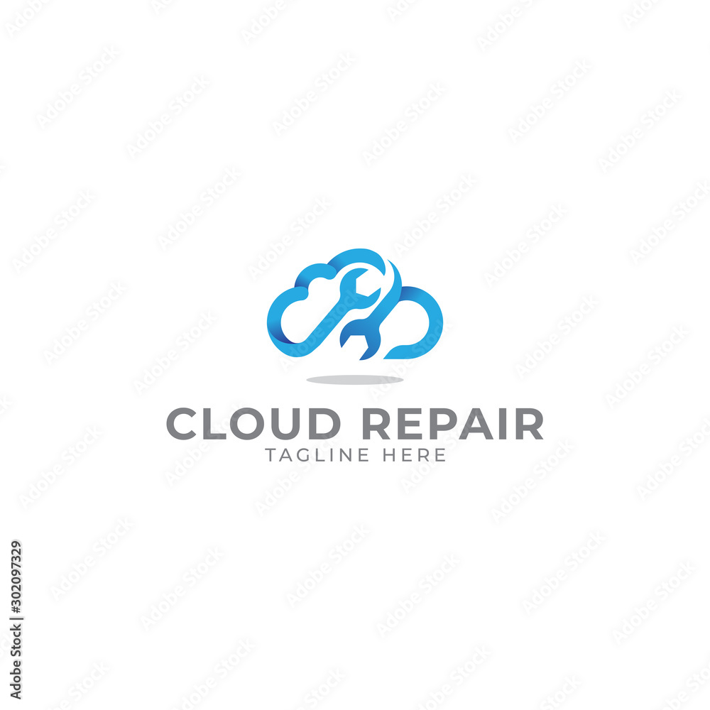 Cloud Repair with Wrench Logo Vector Icon Illustration