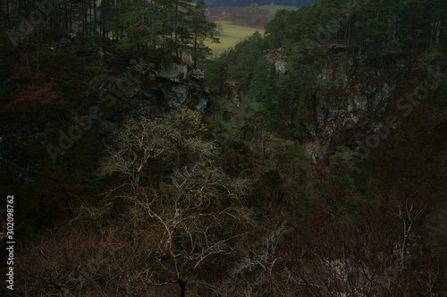 A gorge in Scottish highlands on a rainy day