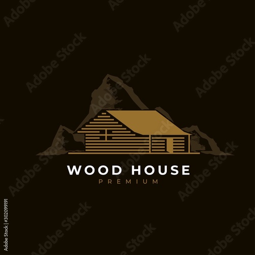 Wood house illustration logo design vector template.Cabin log icon