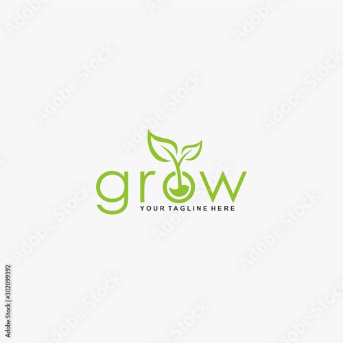 Letter grow logo design vector. Leaf tree abstract design. Natural organic logo design.