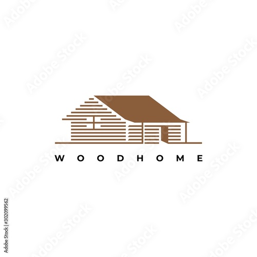 Wood house illustration logo design vector template.Cabin log icon