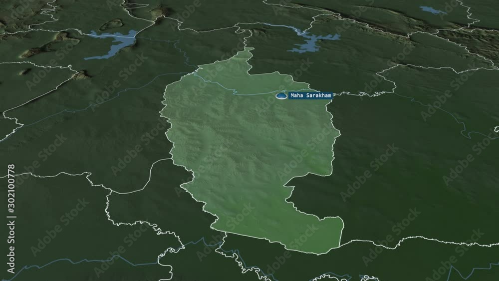 Maha Sarakham - province of Thailand with its capital zoomed on the physical map of the globe. Animation 3D Maha Sarakham - province of Thailand with its capital zoomed on the physical map of the globe. Animation 3D