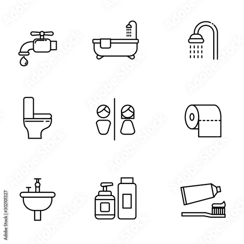 Set of bathroom related icon with simple line design 