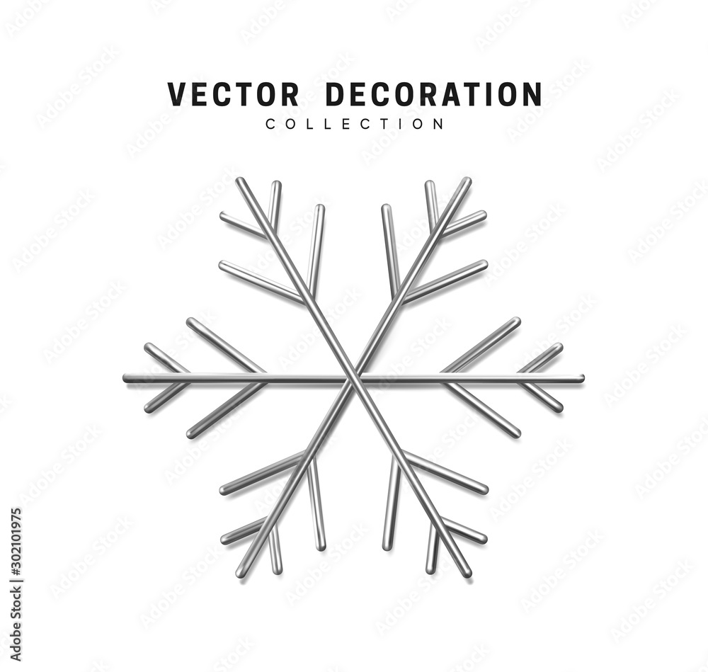 Silver metal snowflakes, winter symbol isolated on white background.