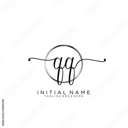 QQ Initial handwriting logo with circle template vector.
