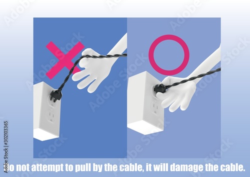 How To Unplug The Cable.Do not attempt to pull by the cable, it will damage the cable.コンセントを抜く。線を引っ張ってはいけません。