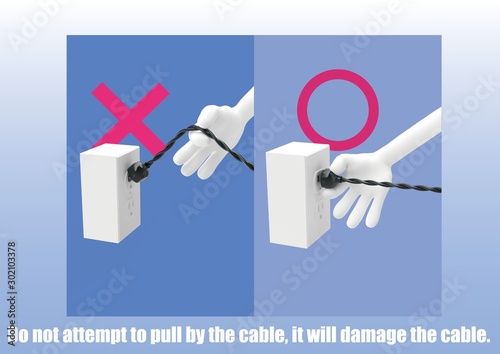 How To Unplug The Cable.Do not attempt to pull by the cable, it will damage the cable.コンセントを抜く。線を引っ張ってはいけません。