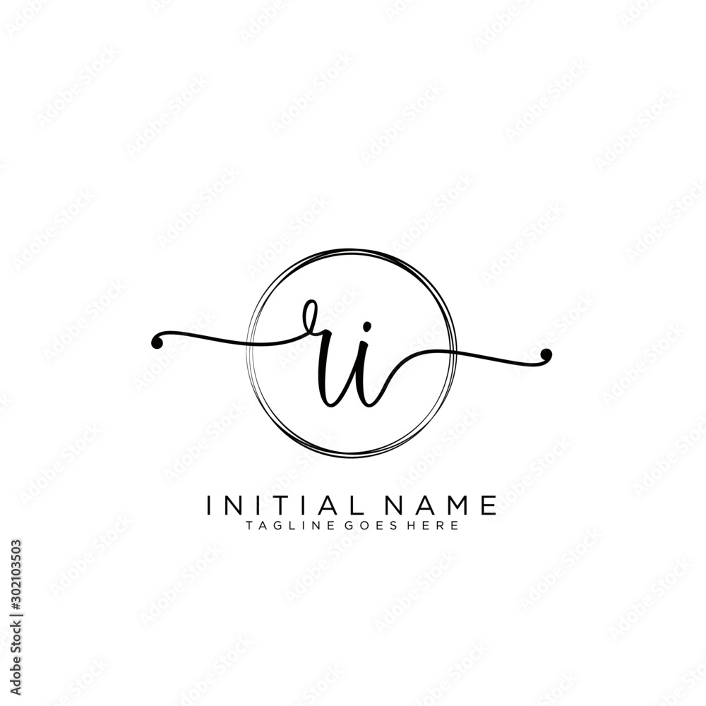 RI Initial handwriting logo with circle template vector. RI Initial handwriting logo with circle template vector.
