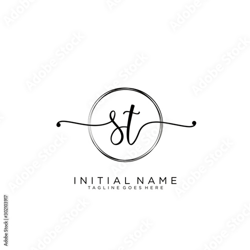 ST Initial handwriting logo with circle template vector.