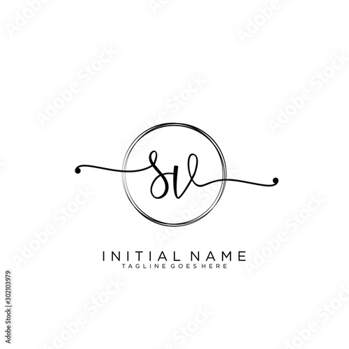 SV Initial handwriting logo with circle template vector.