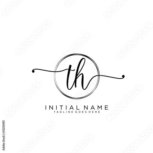 TH Initial handwriting logo with circle template vector.