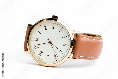 Woman watch with brown band isolated on white background