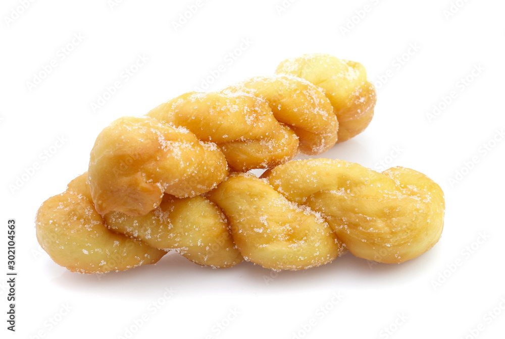 twisted bread donuts with sugar isolated on white twisted bread donuts with sugar isolated on white