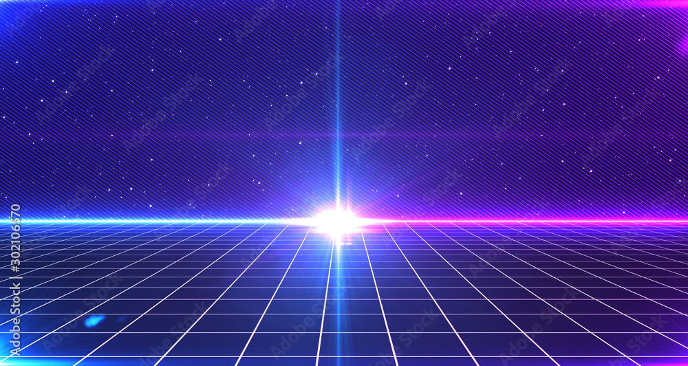 Retro Sci-Fi Background Futuristic Grid landscape of the 80`s. Digital Cyber Surface. Suitable for design in the style of the 1980`s. 3D illustration Retro Sci-Fi Background Futuristic Grid landscape of the 80`s. Digital Cyber Surface. Suitable for design in the style of the 1980`s. 3D illustration