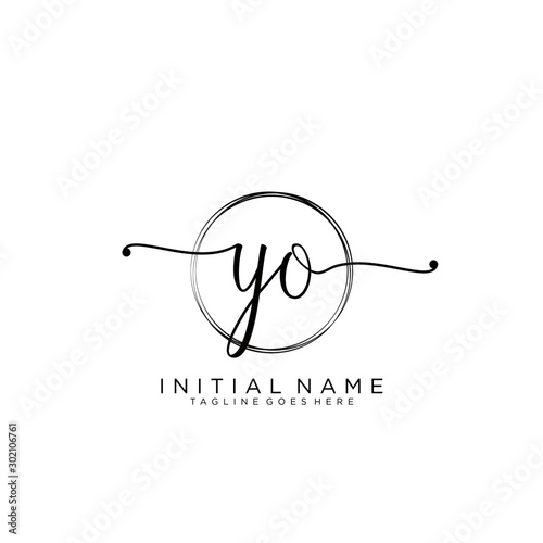 YO Initial handwriting logo with circle template vector.