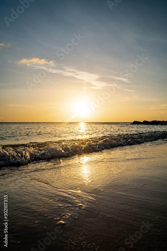 Water Rolling onto Shore during Sunset at Playa Porto Marie, Curaçao