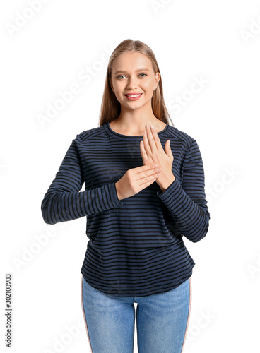 Young deaf mute woman using...