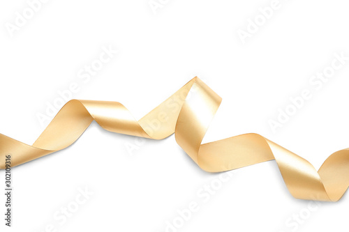 Beautiful golden ribbon on white background