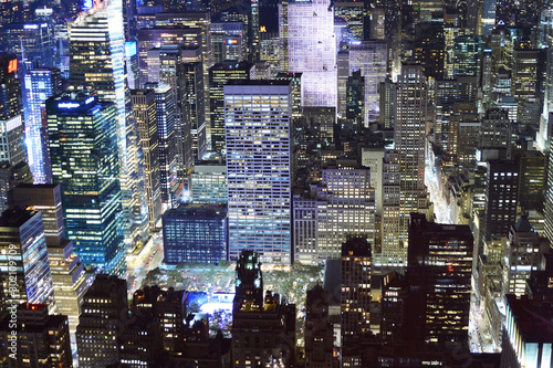 New York city sky scrappers night time aerial or top view