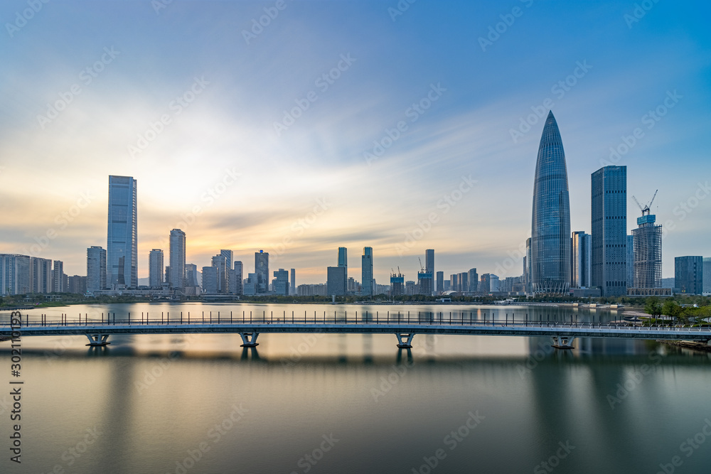 Shenzhen Bay Houhai CBD skyline at dusk