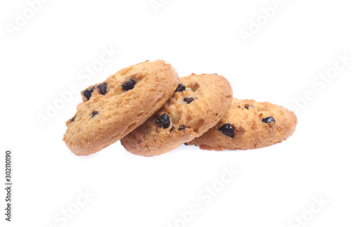 Chocolate chip cookies isolated on white background. Sweet biscuits
