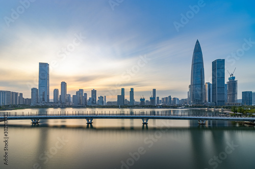 Shenzhen Bay Houhai CBD skyline at dusk