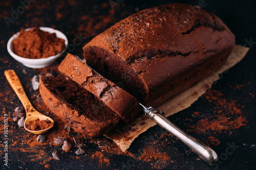 Delicious homemade chocolate almond loaf of bread photo